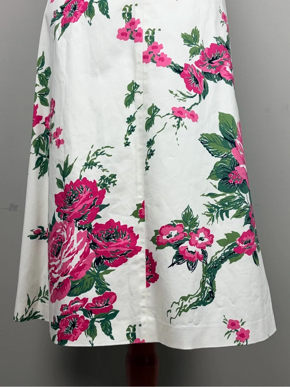 Carolina‎ Herrera Floral Rose Print Midi Skirt Sz 12 White Pink Made Italy